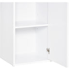 Meuble Colonne Rangement Salle de Bain Style Contemporain 2 placards 3 étagères et tiroir Coulissant Panneaux Particules Blanc-8