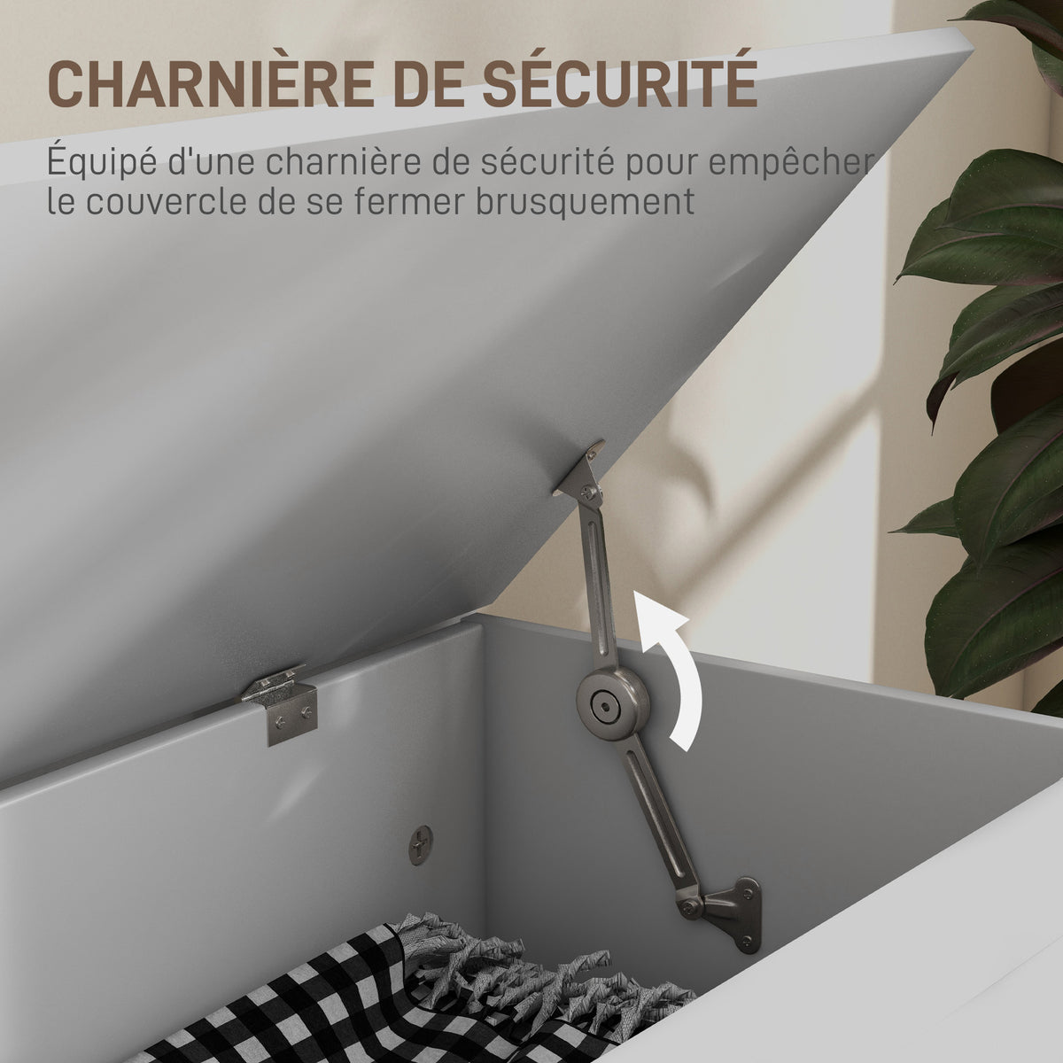 Coffre de rangement, coffre à jouets, avec charnière de sécurité, pour salon, en bois, 80 x 40 x 45 cm, blanc-4