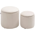 Lot de 2 poufs tabourets repose-pieds coffre de rangement en tissu aspect velours côtelé Ø40 cm et Ø30 cm, crème-0