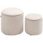 Lot de 2 poufs tabourets repose-pieds coffre de rangement en tissu aspect velours côtelé Ø40 cm et Ø30 cm, crème-0