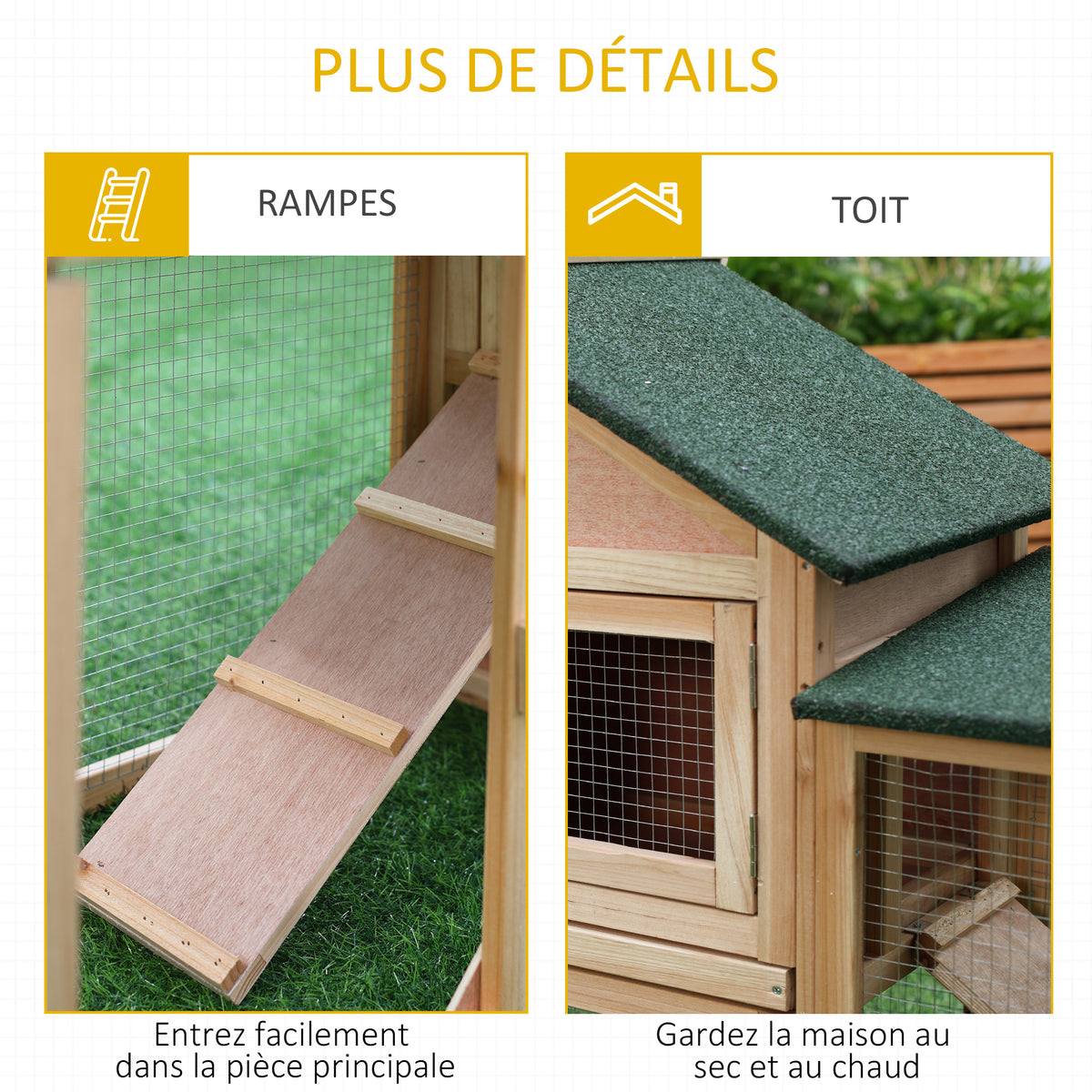 Clapier cage à lapins rongeurs XXL clapier nain 2 étages toit bitumé intégral tiroir déjection 210L x 45,5l x 84,5H cm bois massif pin pré-huilé-6