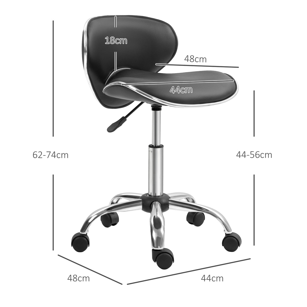 Tabouret à roulettes tabouret de travail avec hauteur réglable 44-56 cm et dossier, pivotant 360°, noir-2