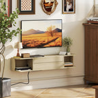 Meuble TV suspendu meuble télé pour téléviseur 50 pouces tiroir étagères passe-câbles 120x24x22,4cm effet bois naturel-7