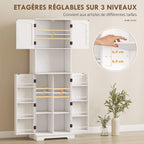Buffet haut cuisine armoire de cuisine, 4 portes plan de travail 8 porte-épices étagères réglables 60x40x181,5cm blanc-4