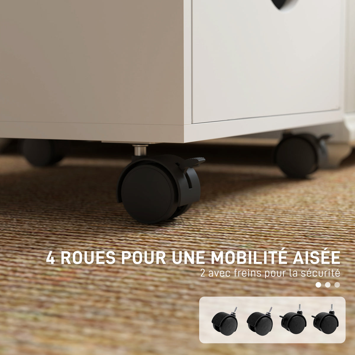 Caisson bureau mobile, meuble rangement sur roulettes avec 5 tiroirs, bois, 40 x 40 x 68,5 cm, blanc-4