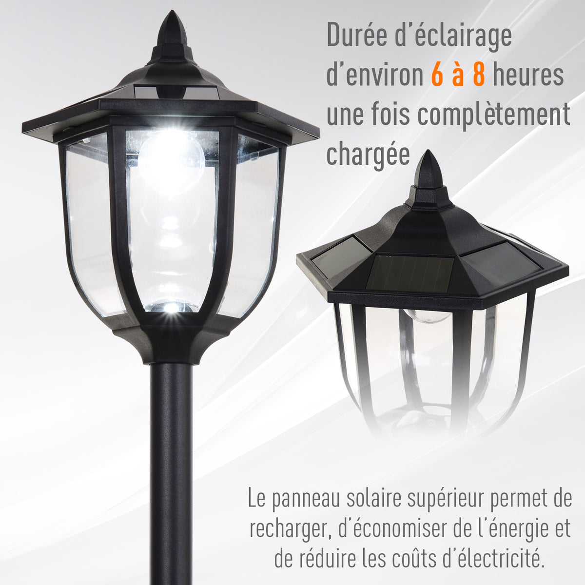 Lot de 2 luminaires extérieurs lampadaire sur pied solaire lampadaire lanterne classique LED 60 Lm max. noir-4