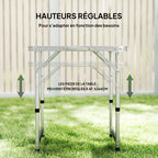 Table Pliante Table de Camping Table de Jardin Hauteur réglable Aluminium MDF Blanc-5