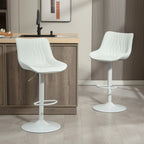 Lot de 2 tabourets de bar, chaises de bar structure en acier hauteur réglable 92-110 cm, dossier repose-pieds blanc-9