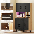 Buffet cuisine meuble cuisine rangement haut avec lumière LED RGB plan de travail 6 portes 2 tiroirs 100x40x176cm noir-7