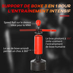 Sac frappe pieds punching ball brunier 3 1 ballon vitesse bras flexible rotatif haut. réglable cm noir rouge-3