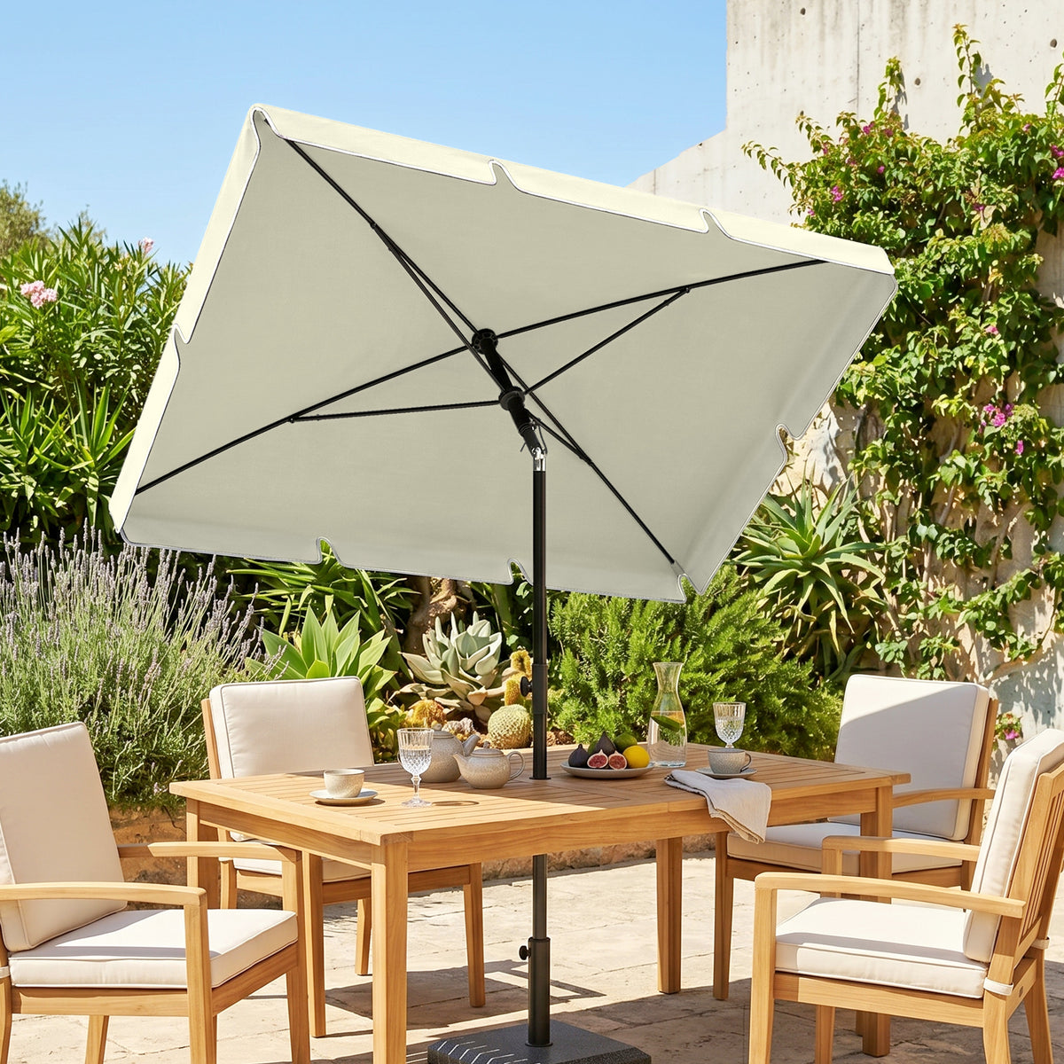Parasol de jardin Parasol droit rectangulaire inclinable alu métal polyester haute densité 2 x 1,3 m beige clair-1