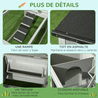 Clapier de sol cage à lapin cottage niche supérieure avec rampe enclos extérieur 150 x 52 x 68 cm gris-6