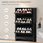 Armoire à Chaussures 3 Portes abattantes 2 Compartiments Panneaux Particules noir chêne-3