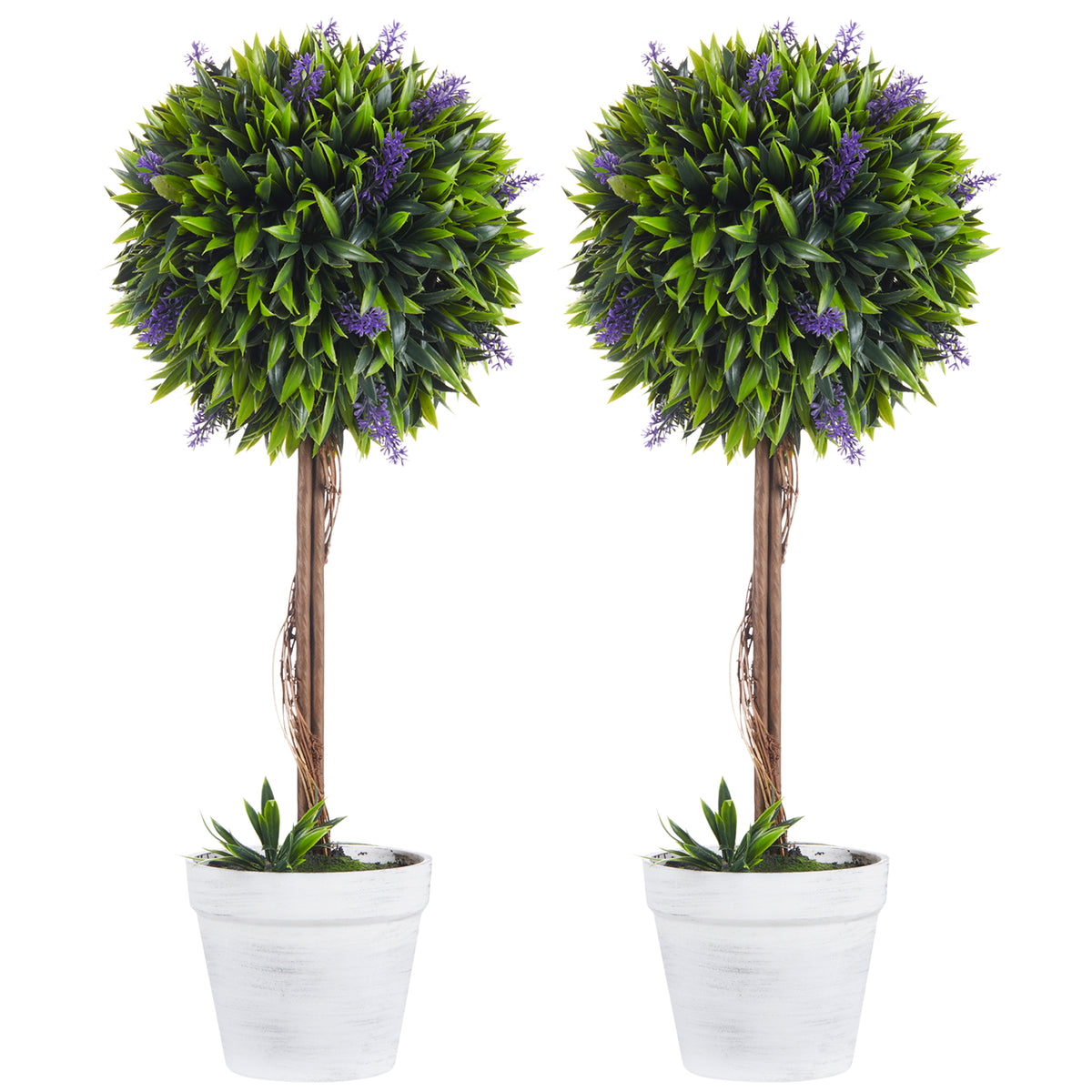 Lot de 2 plantes Artificielles avec fleurs de lavande, tronc et pot inclus - hauteur 60 cm vert-0