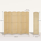 Paravent interieur en bois 6 panneaux 240 x 170 cm séparateur de pièce pliable pour salon, chambre à coucher, naturel-2