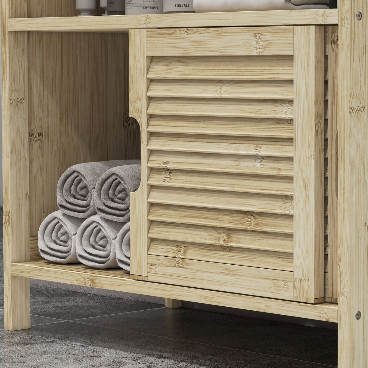 Meuble sous lavabo en Bambou, Meuble de Rangement pour Salle de Bain avec 2 Portes, 60 x 30 x 60 cm, Bois Naturel-7