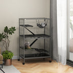 Cage pour rongeurs Multifonction 4 Plateformes 3 rampes 4 Portes dim. 80L x 52l x 128H cm acier Gris argenté Noir-1