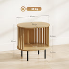 Table d'appoint ovale bout de canapé rangement ouvert pieds en acier design à lattes 50x39x50cm effet bois naturel-2