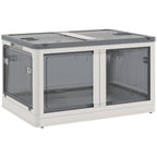Boîte de rangement pliable et empilable 99L en plastique avec couvercle et 4 roulettes, accès à 5 côtés, blanc-0