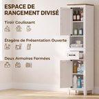 Meuble de salle de bain, meuble de rangement, 2 portes, tiroir, compartiment ouvert et étagères réglables, blanc-3
