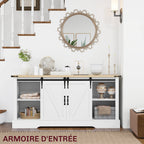 Buffet meuble de rangement avec 2 portes coulissantes étagères réglables 150l x 40P x 72H cm en bois blanc chêne-5