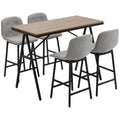 Ensemble table de bar avec tabourets table à manger debout avec 4 chaises rembourrées pieds en acier 120x60x91cm gris-0