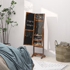 Armoire à bijoux armoire de rangement sur pieds boîte à bijoux avec miroir multi-rangements éclairage LED brun rustique-7