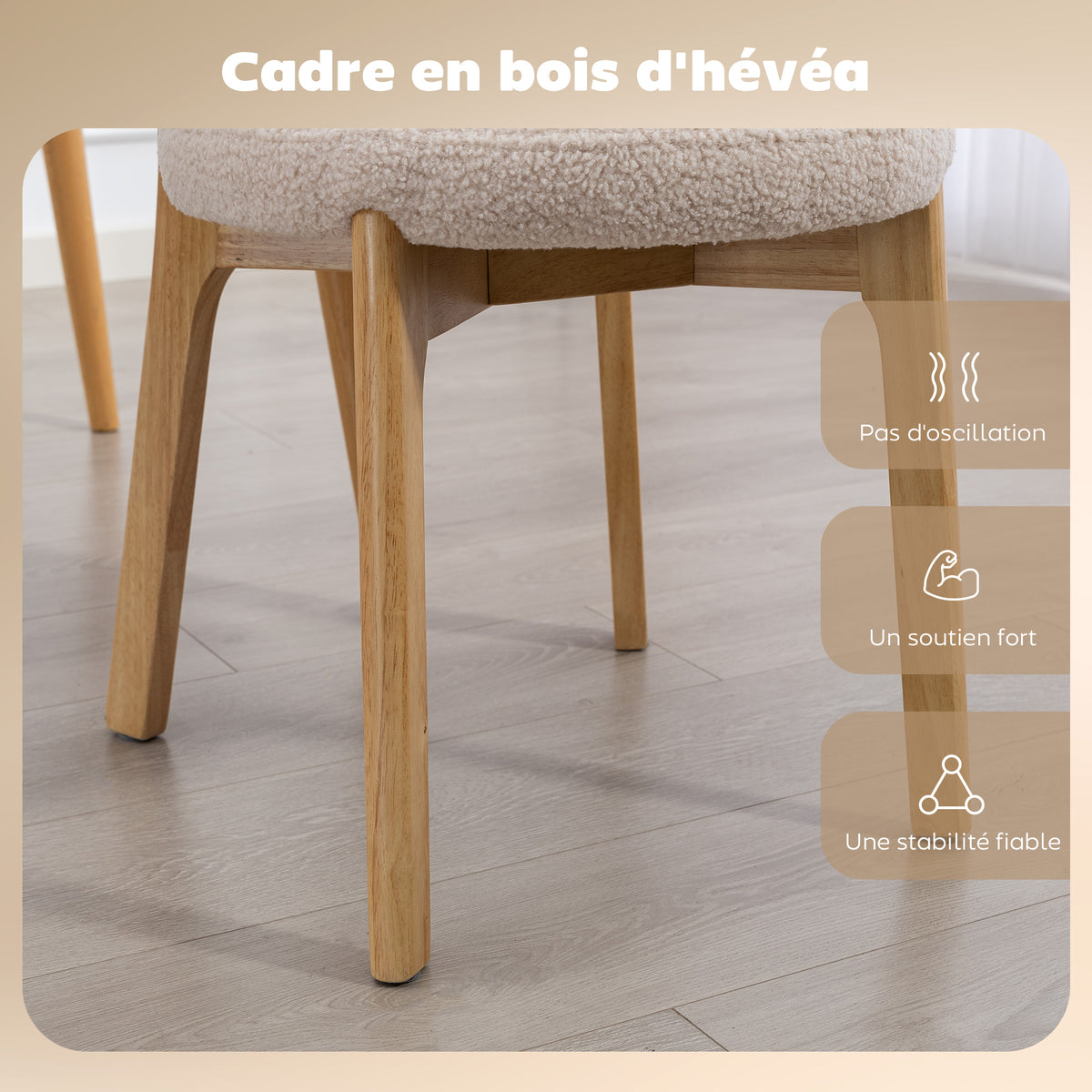 Lot de 2 chaises de salle à manger, chaises de cuisine rembourrées, pieds en bois d'hévéa, 46,5 x 52 x 80 cm, crème-5