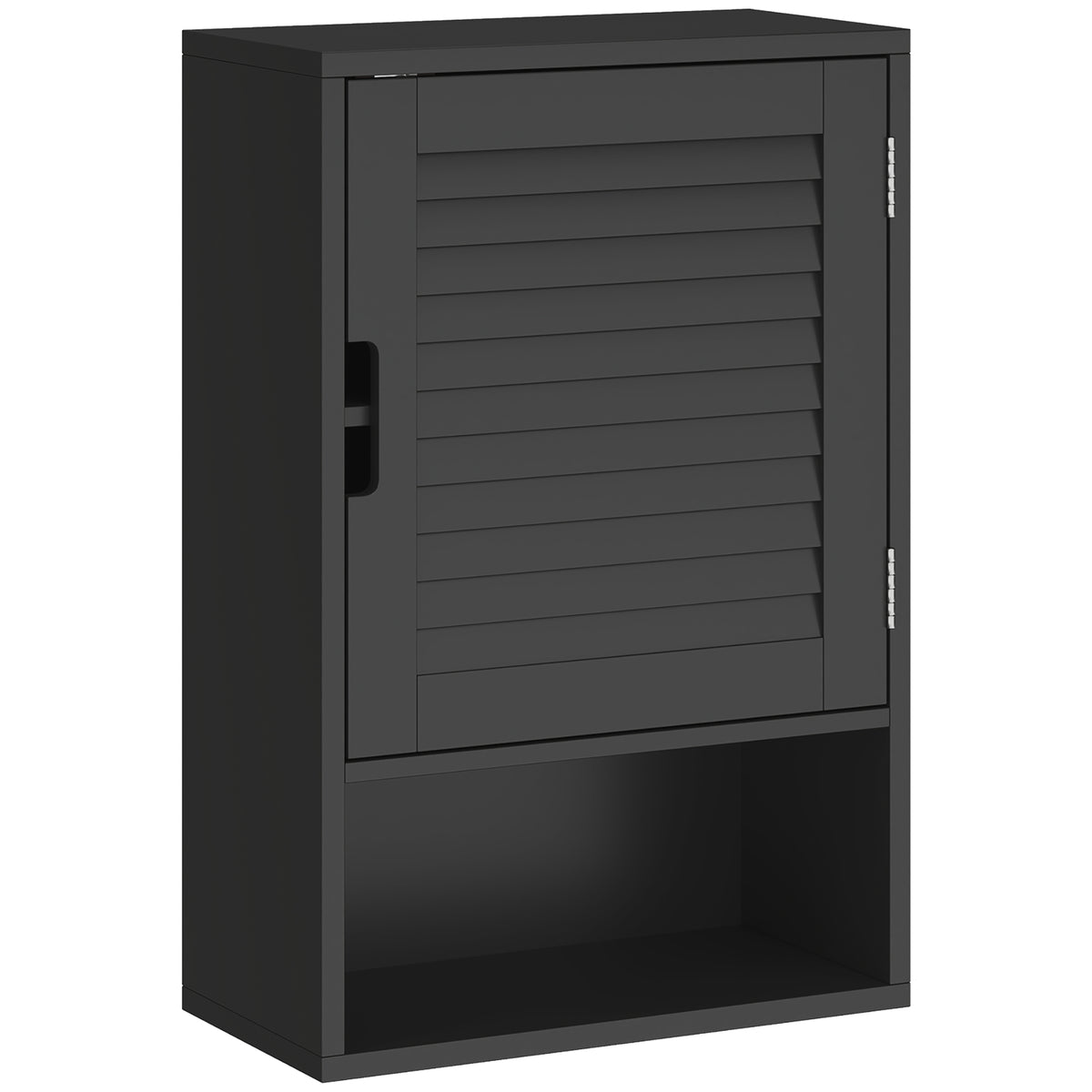 Armoire murale de salle de bain avec porte à lattes, étagère réglable et compartiment ouvert, 40x20x60cm, noir-0