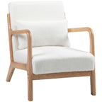 Fauteuil lounge - 3 coussins inclus - assise profonde - accoudoirs - structure bois hévéa - tissu bouclette crème-0