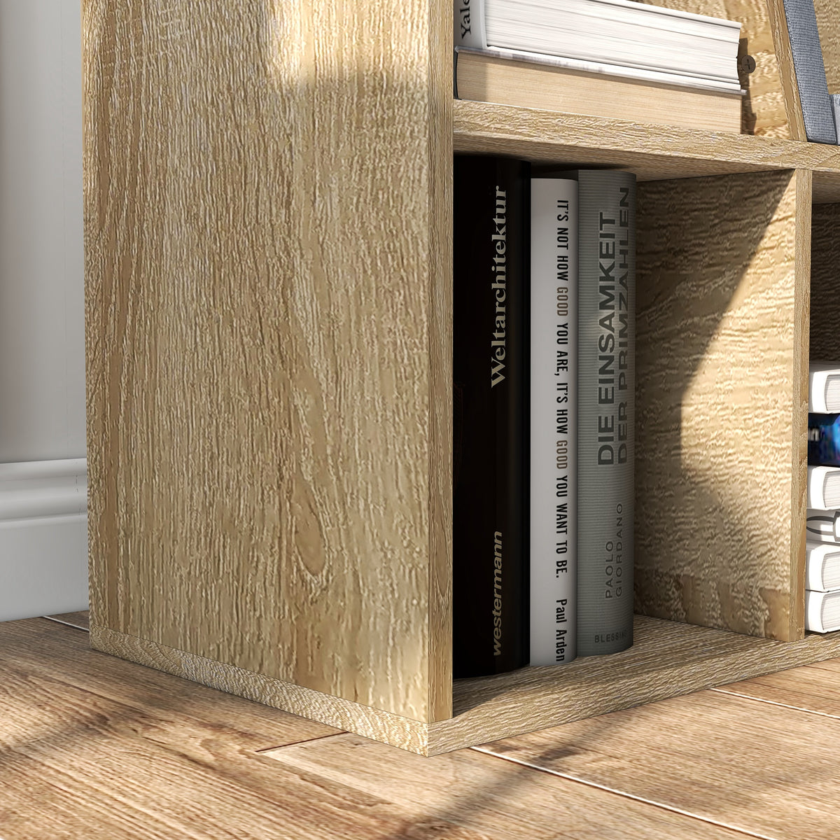 Bibliothèque Banc 2 en 1 Design Contemporain 6 casiers 3 Coussins fournis 102L x 30l x 61H cm Chêne Gris-7