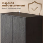 Buffet Haut Cuisine, Armoire de Cuisine, 4 Portes à Fermeture Douce, 2 Compartiments Ouverts et Étagères Réglables, Noir-6
