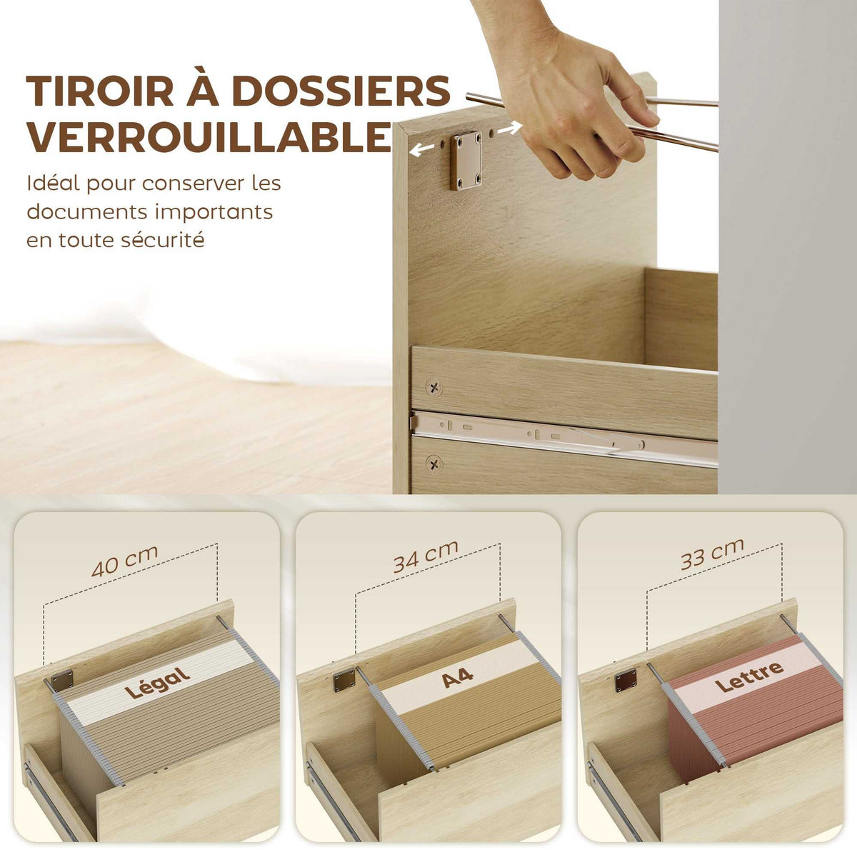 Bureau d'ordinateur avec bibliothèque 4 compartiments et tiroir verrouillable, 126 x 50 x 109 cm, chêne et blanc-4