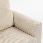 Canapé 2 Places en Velours Côtelé, Canapé de Salon 144 cm avec Assise Large Rembourrée, 2 Oreillers, Beige-9