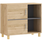 Meuble de salle de bain, meuble de rangement avec compartiments ouverts et placard, dim. 80 x 35 x 70 cm, bois naturel-0