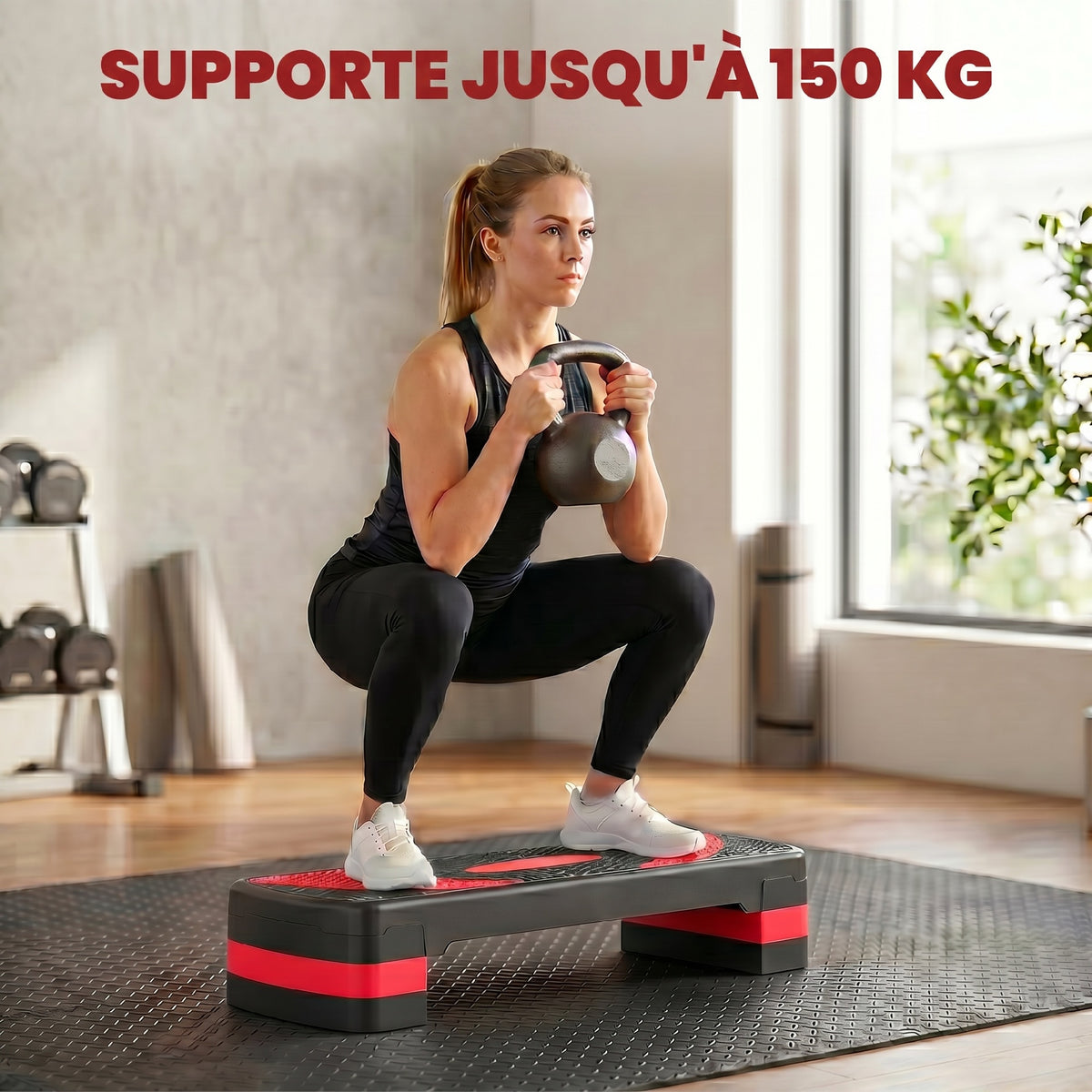 Stepper fitness aérobic hauteur réglable surface antidérapante 80 x 31 x 20 cm noir rouge-6