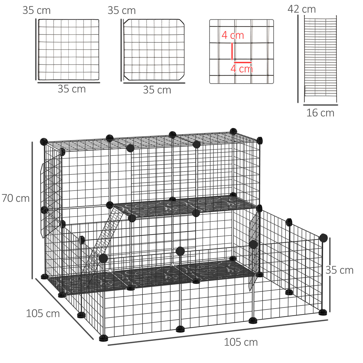 Enclos pour petits animaux parc pour chiot clôture pour animaux domestiques modulable DIY105 x 105 x 70 cm noir-2