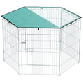 Parc pour chien, enclos chien 6 panneaux avec toit, modulable et pliable, enclos portable 76H cm avec porte argent vert-0