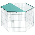 Parc pour chien, enclos chien 6 panneaux avec toit, modulable et pliable, enclos portable 76H cm avec porte argent vert-0