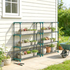 Lot de 2 Étagères à Plantes 4 Niveaux Intérieur Extérieur, Supports pour Plantes en Métal, 90 x 28 x 104 cm, Vert-1