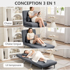 Fauteuil convertible 1 place, fauteuil-lit clic-clac 3 en 1 avec dossier réglable, oreiller, assise large, gris foncé-3