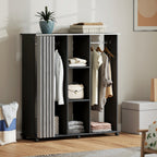 Armoire penderie Meuble de Rangement Mobile 6 roulettes 120L x 40l x 128H cm en bois Noir-1