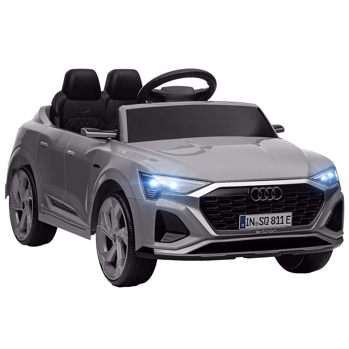 Voiture électrique pour enfants Licence Audi Q8 e-tron Sportback 12V télécommande, phares, musique, klaxon, 3-4 ans Gris-0