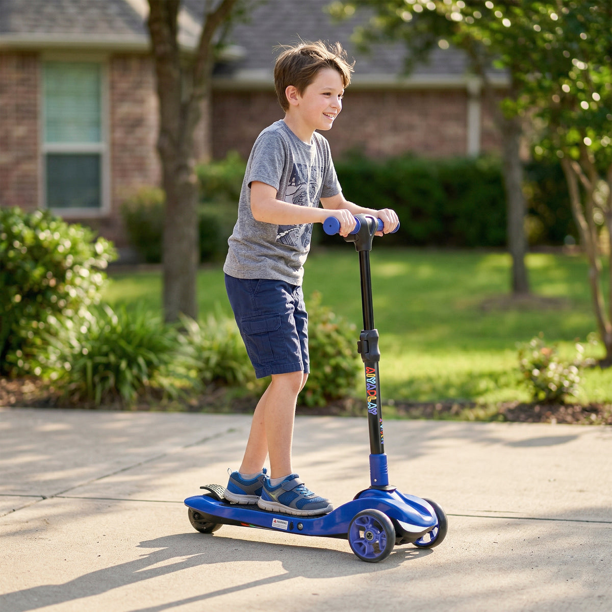 Trottinette électrique pour enfant 6 à 10 ans, pliable 3 roues démarrage zéro, vitesse maximale 8 km/h 64x29x83cm bleu-9