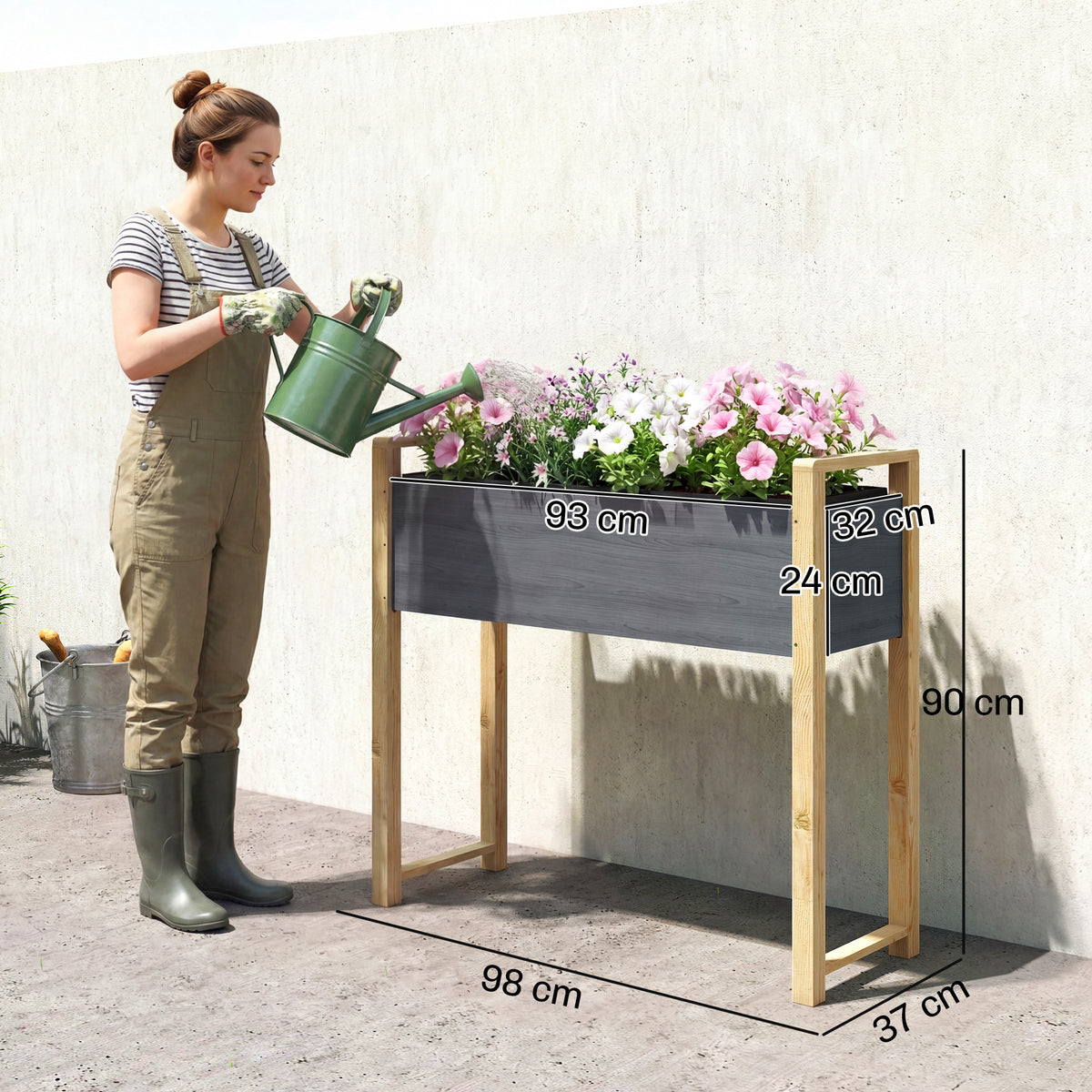Carré Potager avec pieds Lit de Jardin Surélevé 4 trous de drainage et Tissu non tissé, 98 x 37 x 90 cm, gris-2