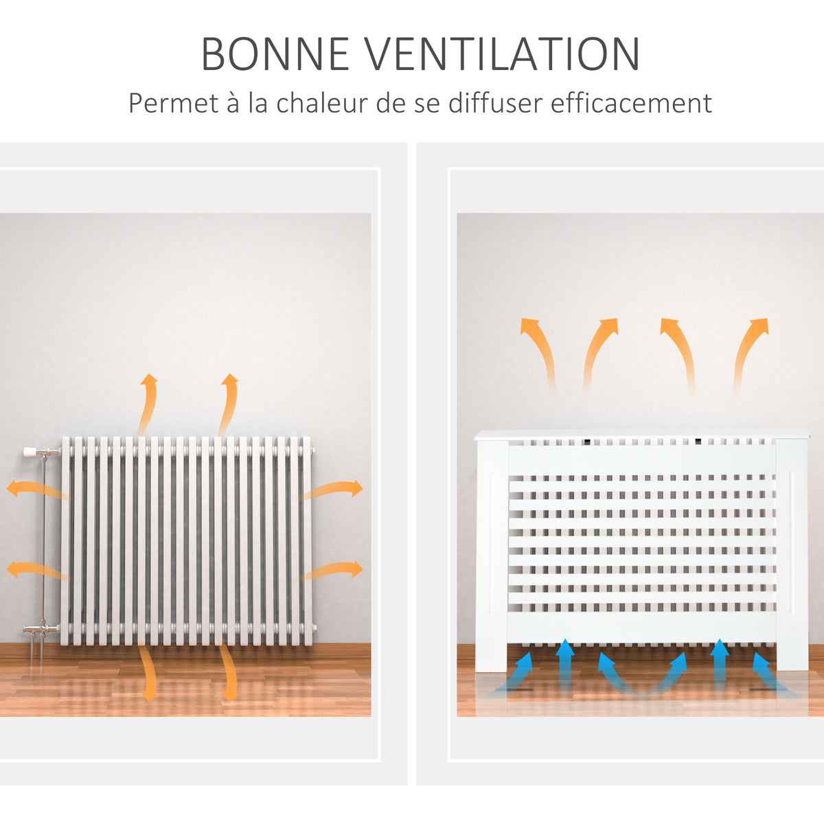 Cache-radiateur couverture radiateur Design Lattes Panneau Cabinet salon cuisine chambre 112x19x81cm MDF Blanc-4