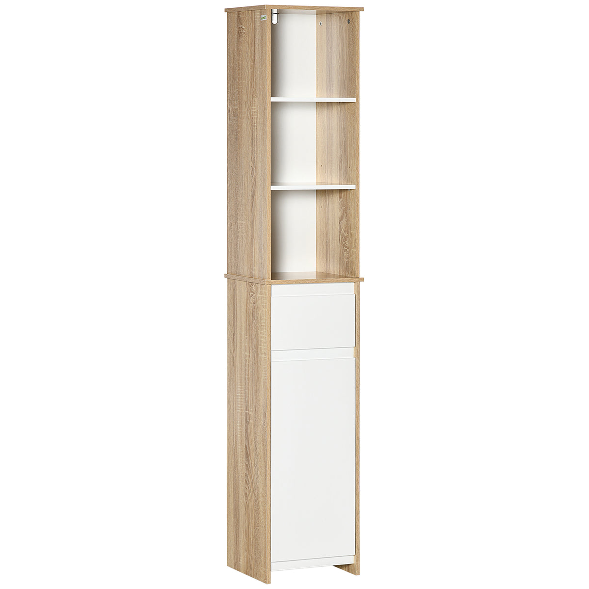 Meuble Colonne Rangement Salle de Bain Style Cosy 3 niches tiroir Placard avec étagère Blanc Aspect chêne Clair-0