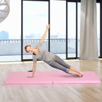 Tapis de gymnastique yoga pilates fitness pliable portable grand confort 180L x 60l x 5H cm revêtement synthétique rose-1