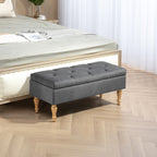 Banc coffre de rangement 2 en 1 banquette en velours avec couvercle à charnière capitonné et pieds en bois, gris foncé-9