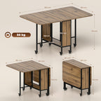 Table à manger pliante sur roulettes, table de cuisine pour 6 personnes avec étagère intégrée, 130 x 80 x 74 cm, marron-2